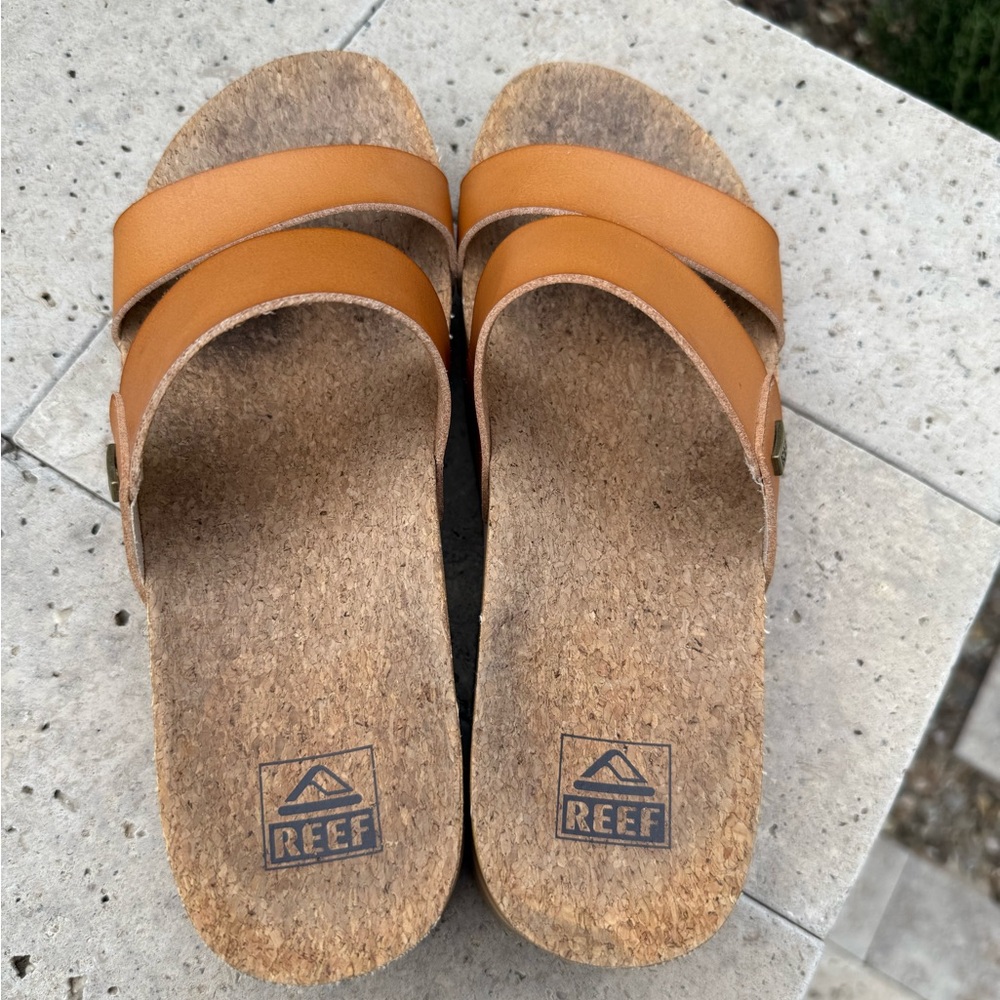 Reef Vista Tan Platform Slide Sandals